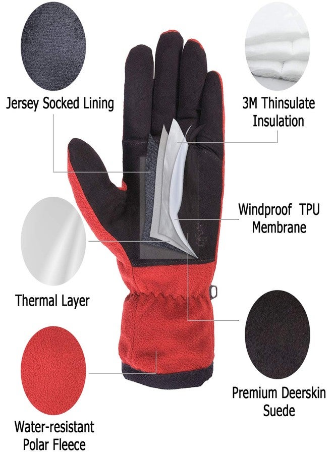 SKYDEER Womens Winter Gloves with Premium Genuine Deerskin Suede Leather and Windproof Polar Fleece (SD8663T/M) - Image 2